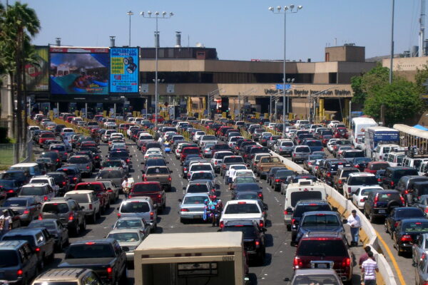 Traffic backed up at border checkpoint