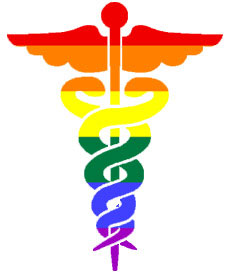 Rainbow-colored caduceus