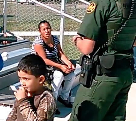 Border patrol with mother and son at La Joya baseball game