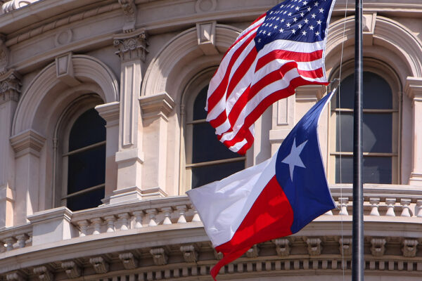 Flags in front of Texas capitol
