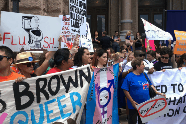 protestors rally against a special session