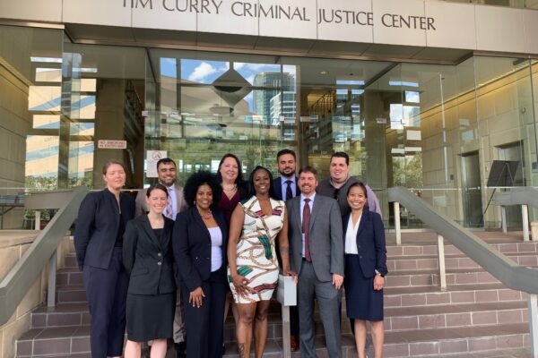 Crystal Mason and legal team outside of Fort Worth courthouse