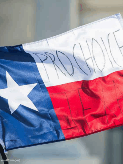Texas state flag with the words "Pro Choice Texan" written on the horizontal elements