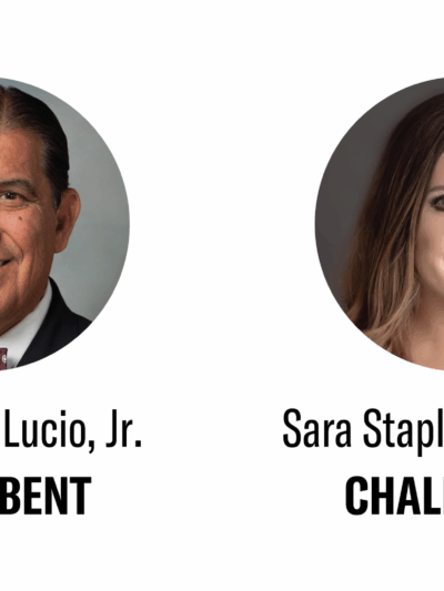Image: Cropped photos of the candidates running for TX Senate District 27, including: Hon. Eddie Lucio Jr. and Sara Stapleton Barrera.