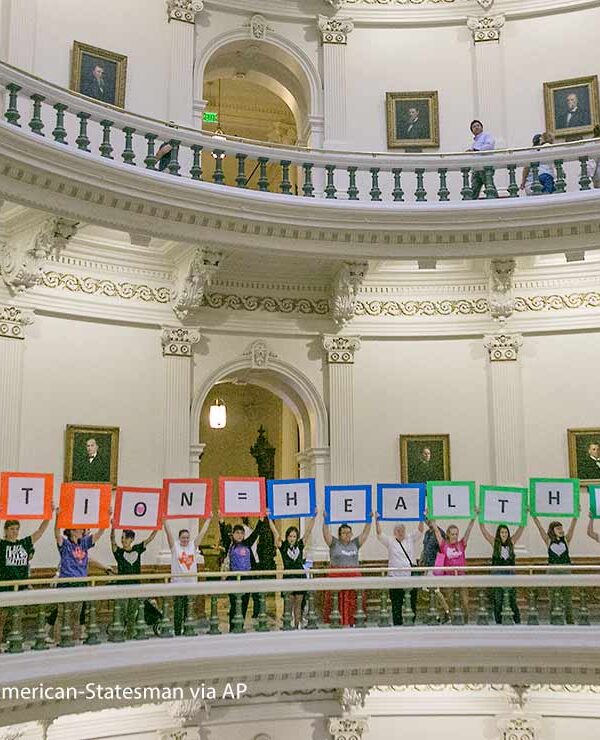 Photo: Representatives of the Trust, Respect, Access Coalition, holding multicolored signs spelling out ABORTION=HEALTHCARE, gathered in the Texas Capitol Rotunda Thursday afternoon July 27, 2017 to voice their opposition to abortion legislation being...