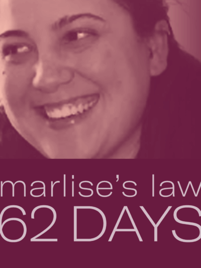 Image of Marlise Munoz smiling with the words Marlise's law 62 days below it