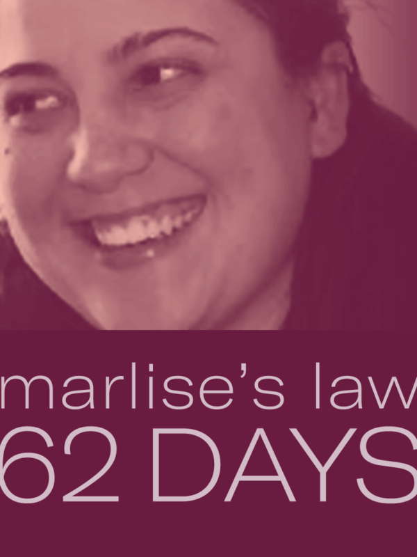 Image of Marlise Munoz smiling with the words Marlise's law 62 days below it