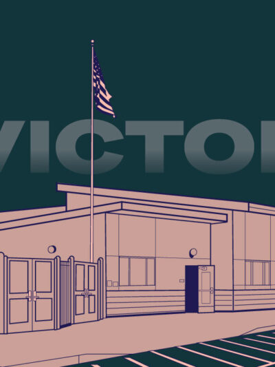 Image of a school with the word Victory!