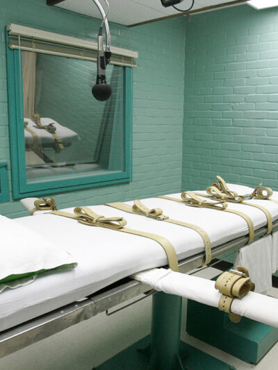 A gurney with straps.