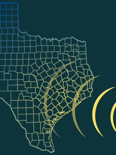 Graphic image of Texas with an internet signal superimposed