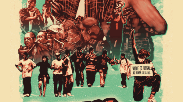 Photo of black and brown community members with language saying Know Your Rights and Nadie es ilegal written on the poster