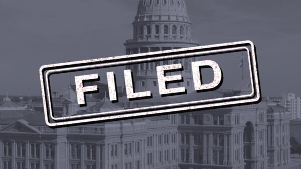 Filed text over the Texas capitol building