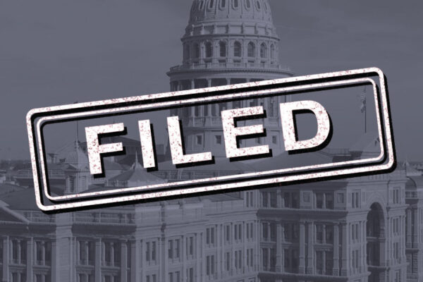 Filed text over the Texas capitol building