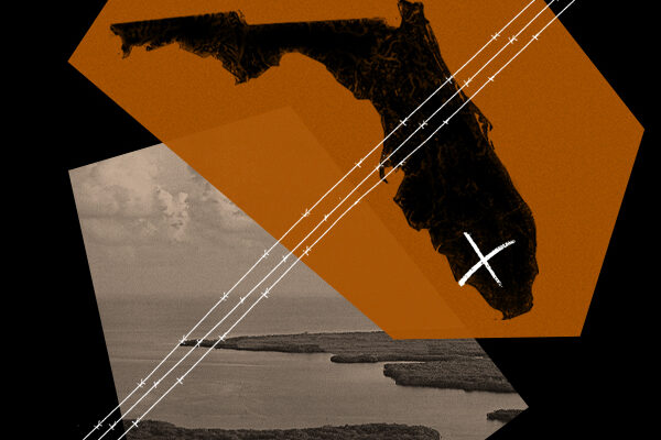 A graphic depicting the state of Florida and a barbed wire fence.