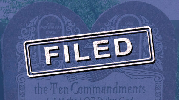 FILED graphic over Ten Commandments