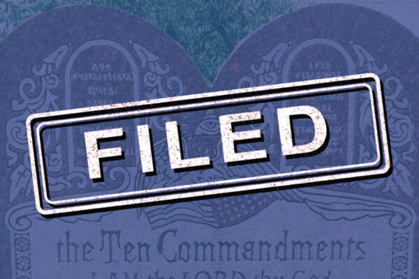 FILED graphic over Ten Commandments