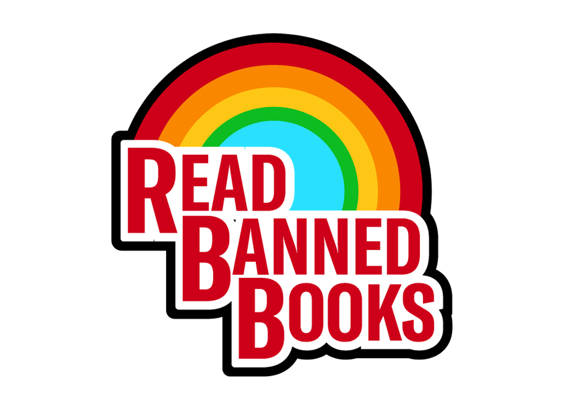 Illustration of a rainbow that says Read Banned Books below it