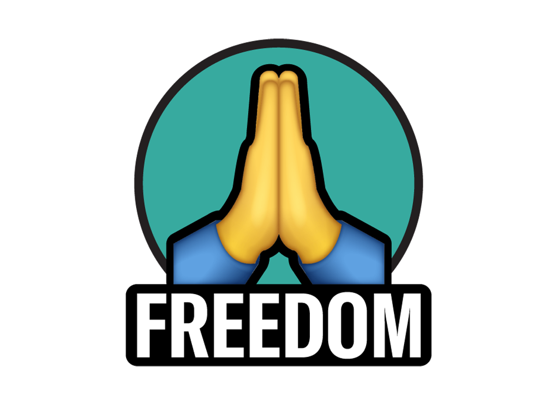 Illustration that shows hands praying and says Freedom