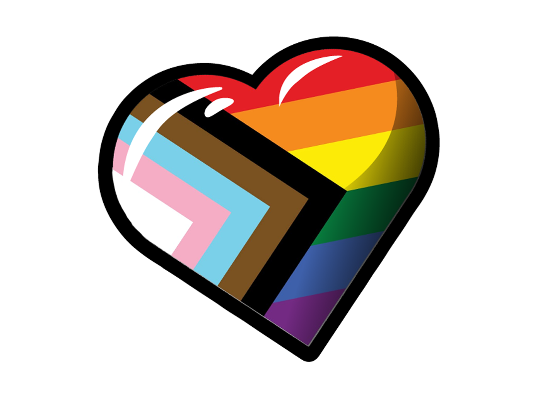 Lgbtqia+ flag in a heart-shaped outline