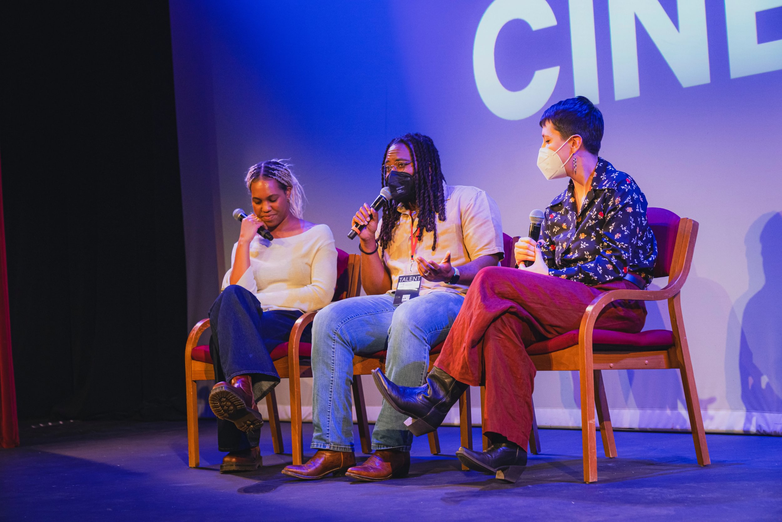 KB Brookins speaking on a panel at the 17th annual Houston Cinema Arts Festival.