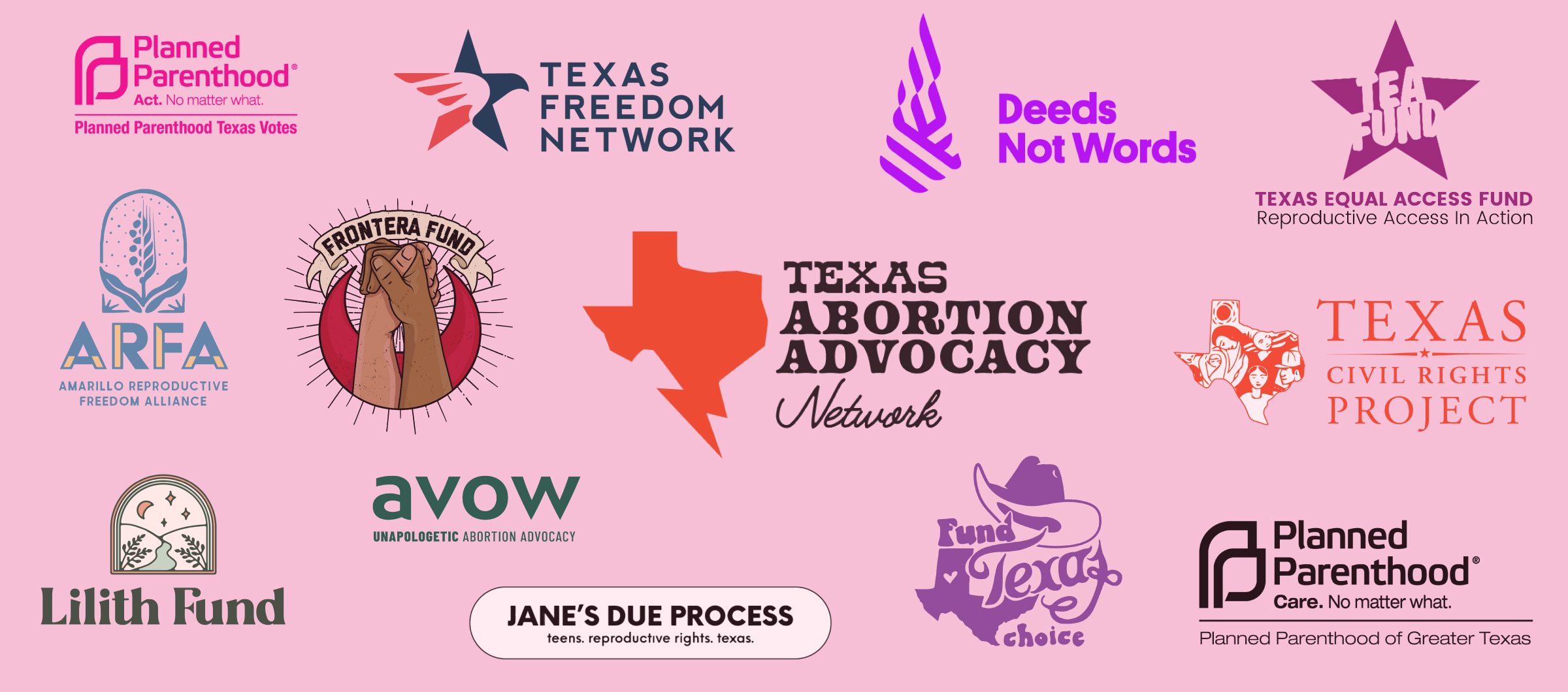 image of the logos of all the taan partners in front of a pink background