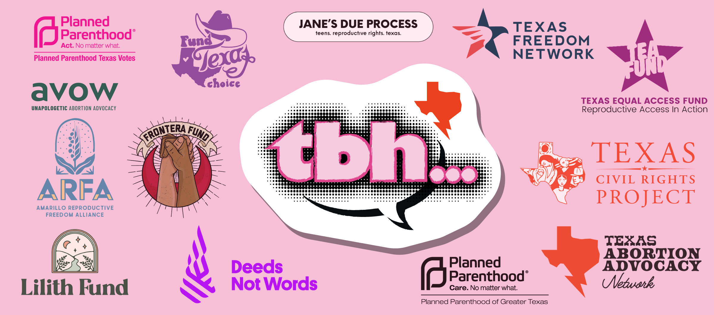 image of the tbh logo in front of images of texas repro organization logos.
