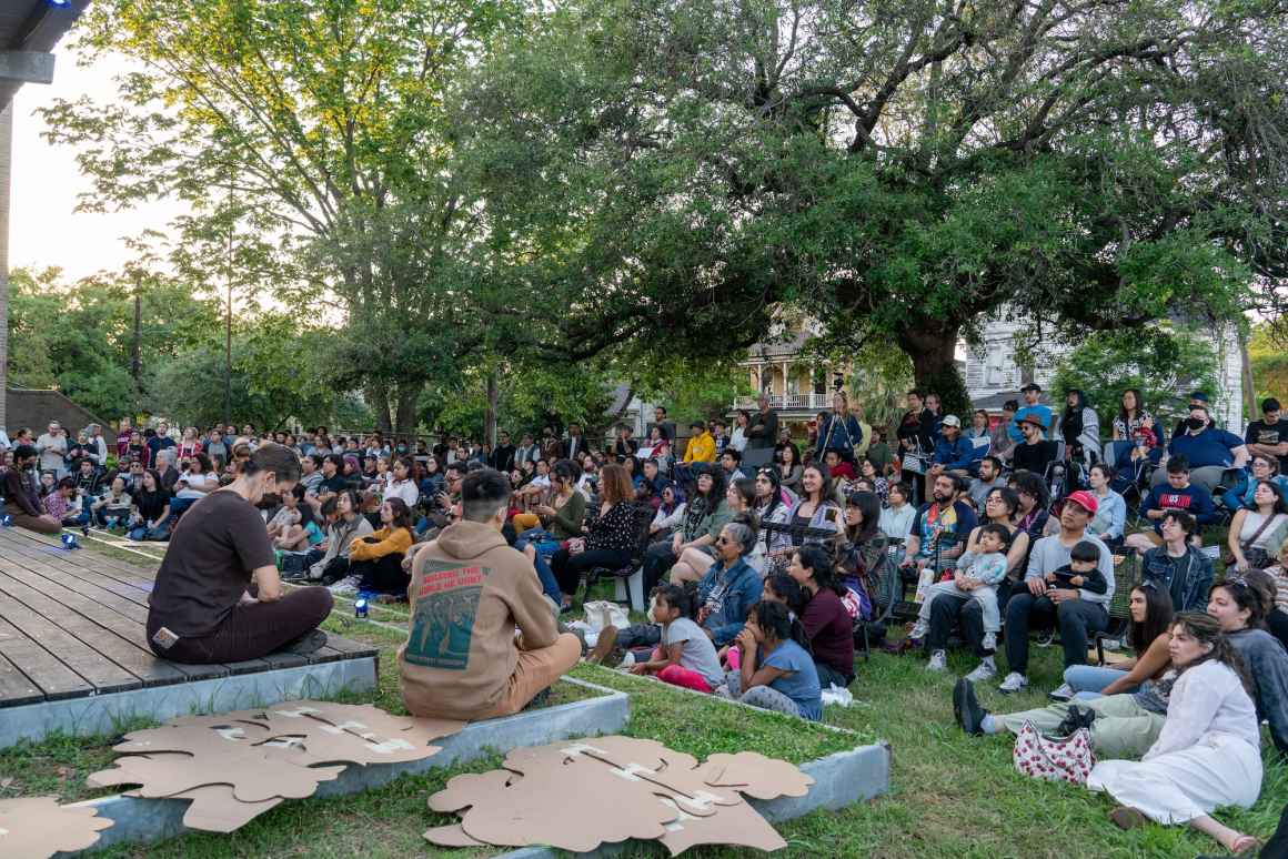 Audience watches giant puppet show in Houston