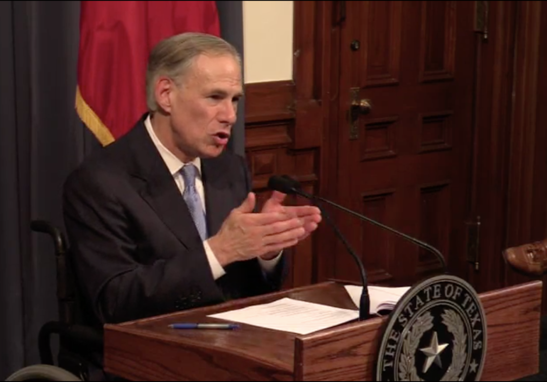 Image of Gov. Abbott announcing special legislative session