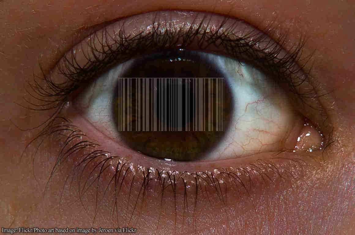 Bar code over eye