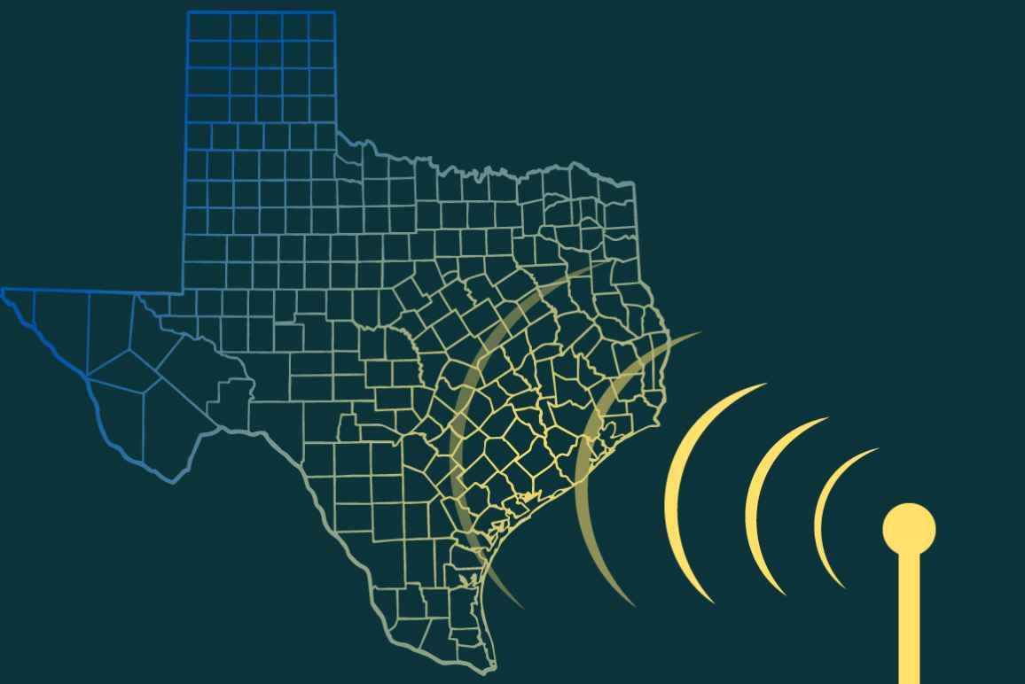 Graphic image of Texas with an internet signal superimposed