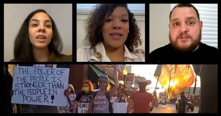 An image of PRO Gainesville community organizers and an image from the protest.