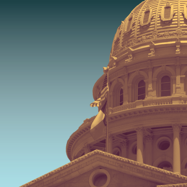 Legislature Image: A stylized image of the Texas Capitol building is juxtaposed against a gradient background