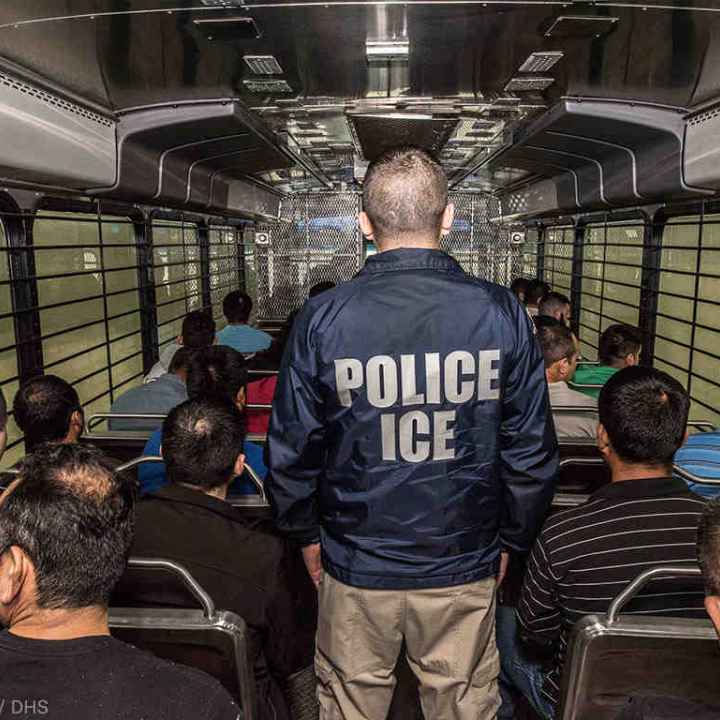 Police officer on bus